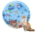 Blue 90cm diameter cat water sensory playmat with floating ocean fish toys inside.