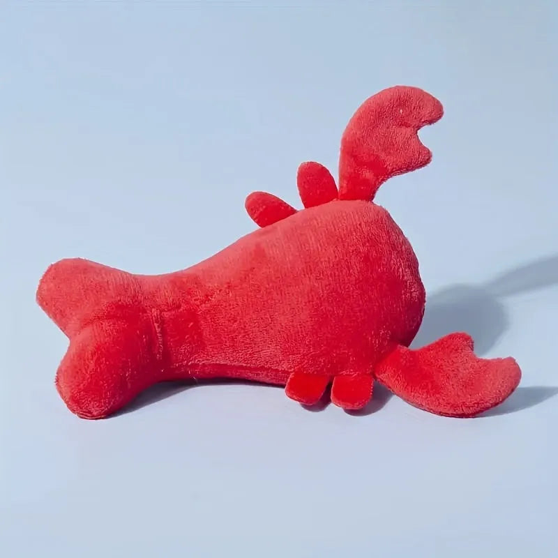 Red lobster shaped plush dog toy with squeaker for small and medium dogs