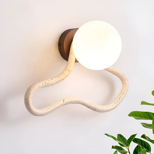 Middle ancient style bedside wall lamp with white travertine glass shade and solid wood base