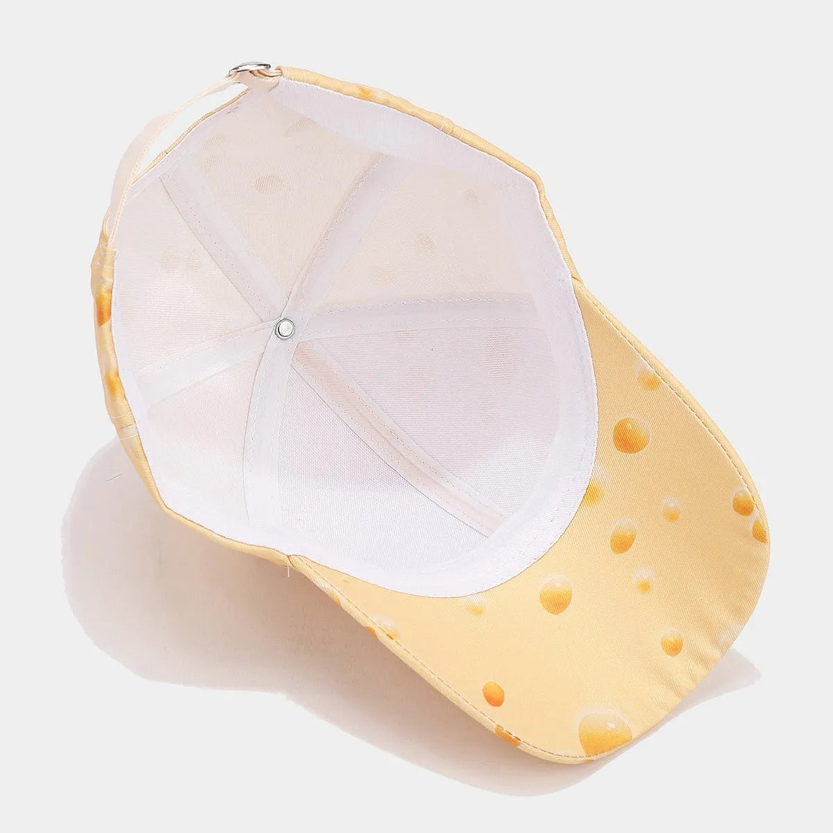 Cheese pattern printed adjustable peaked cap with dome crown style