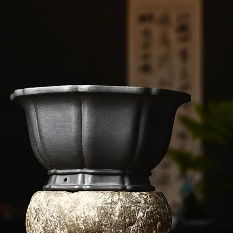Handmade purple sand round flower pot with simple elegant colour for indoor plants like lotus and begonia