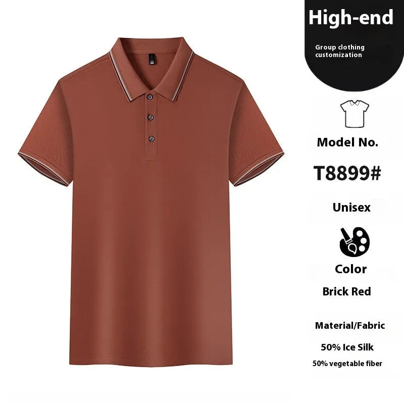 Ice-feeling solona colour matching work polo shirt in copper ammonia fibre ice silk fabric