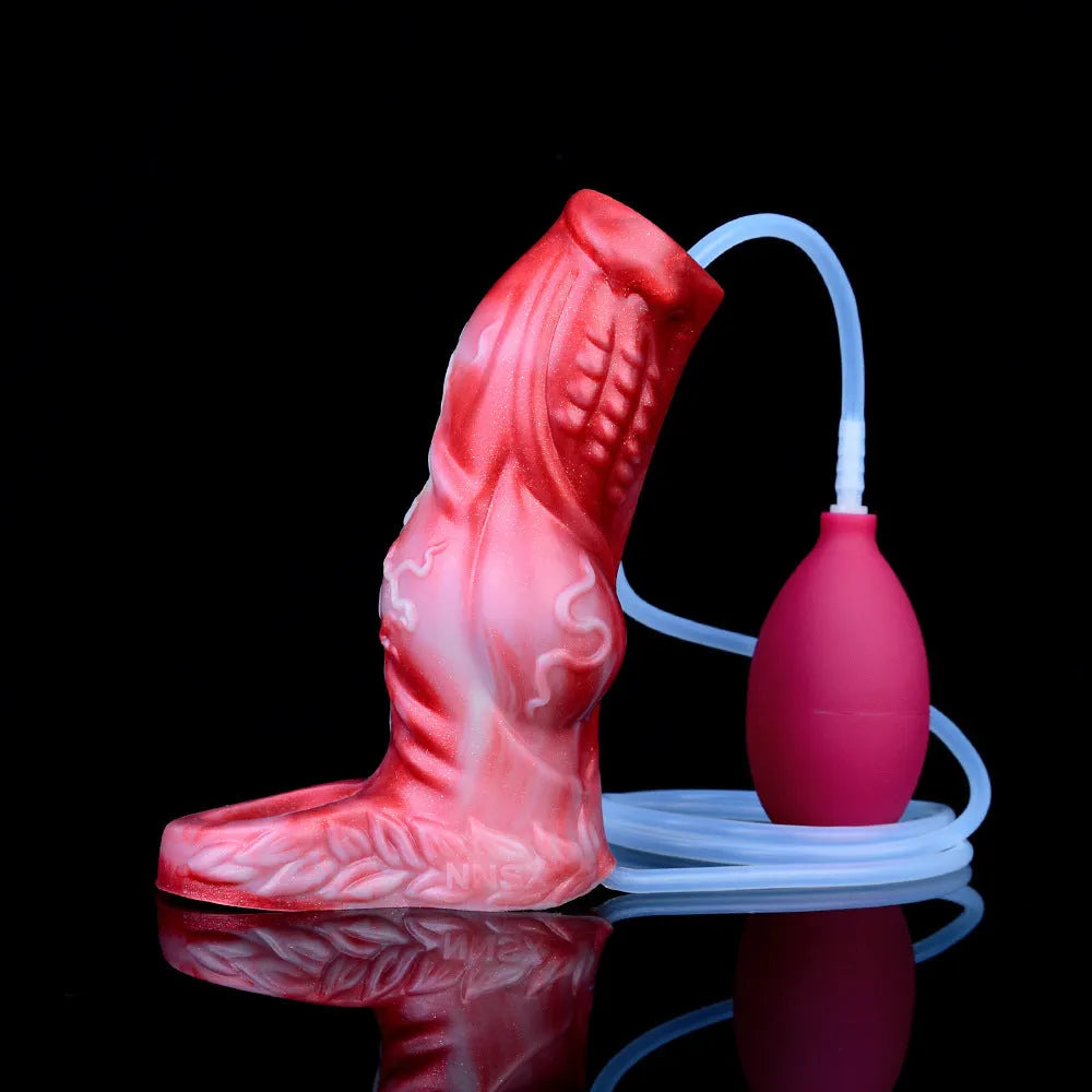 Silicone water spray exotic condom toy with manual control and accessories in two size options