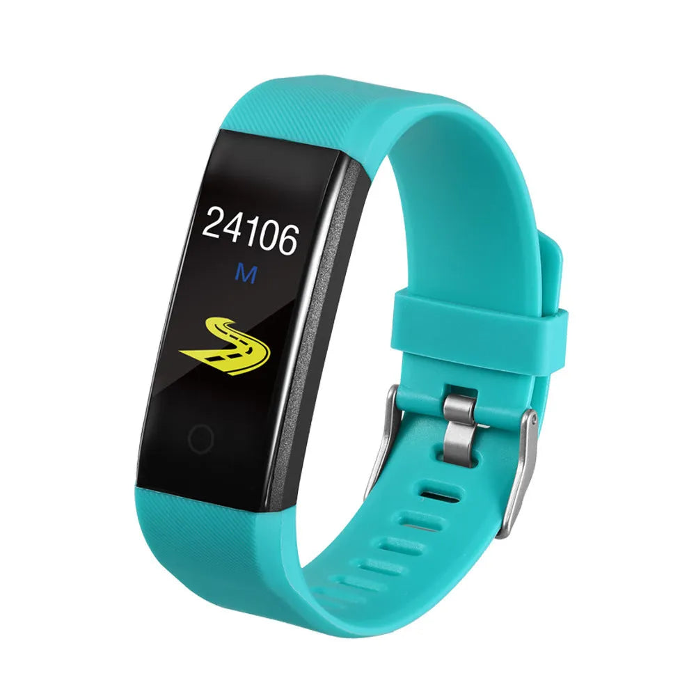 Children's Bluetooth smart bracelet in black with step counting message reminder sleep monitoring touch operation
