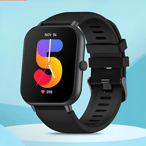 Bluetooth smart watch with heart rate monitoring and AI voice assistant in black, pink, or silver grey
