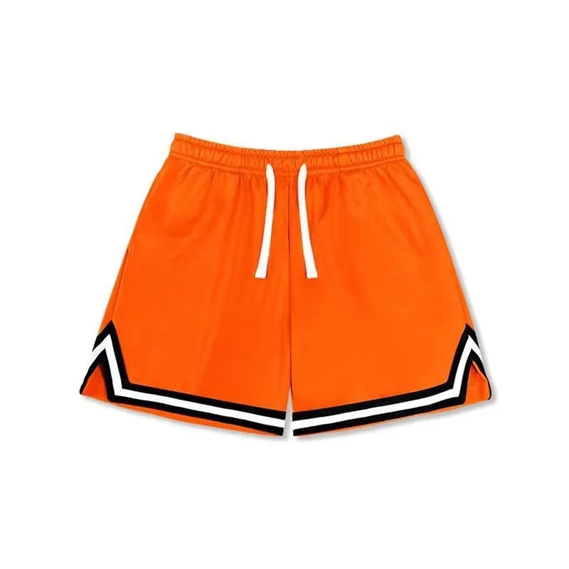 Man wearing loose-fit black polyester sports shorts for summer leisure activities.