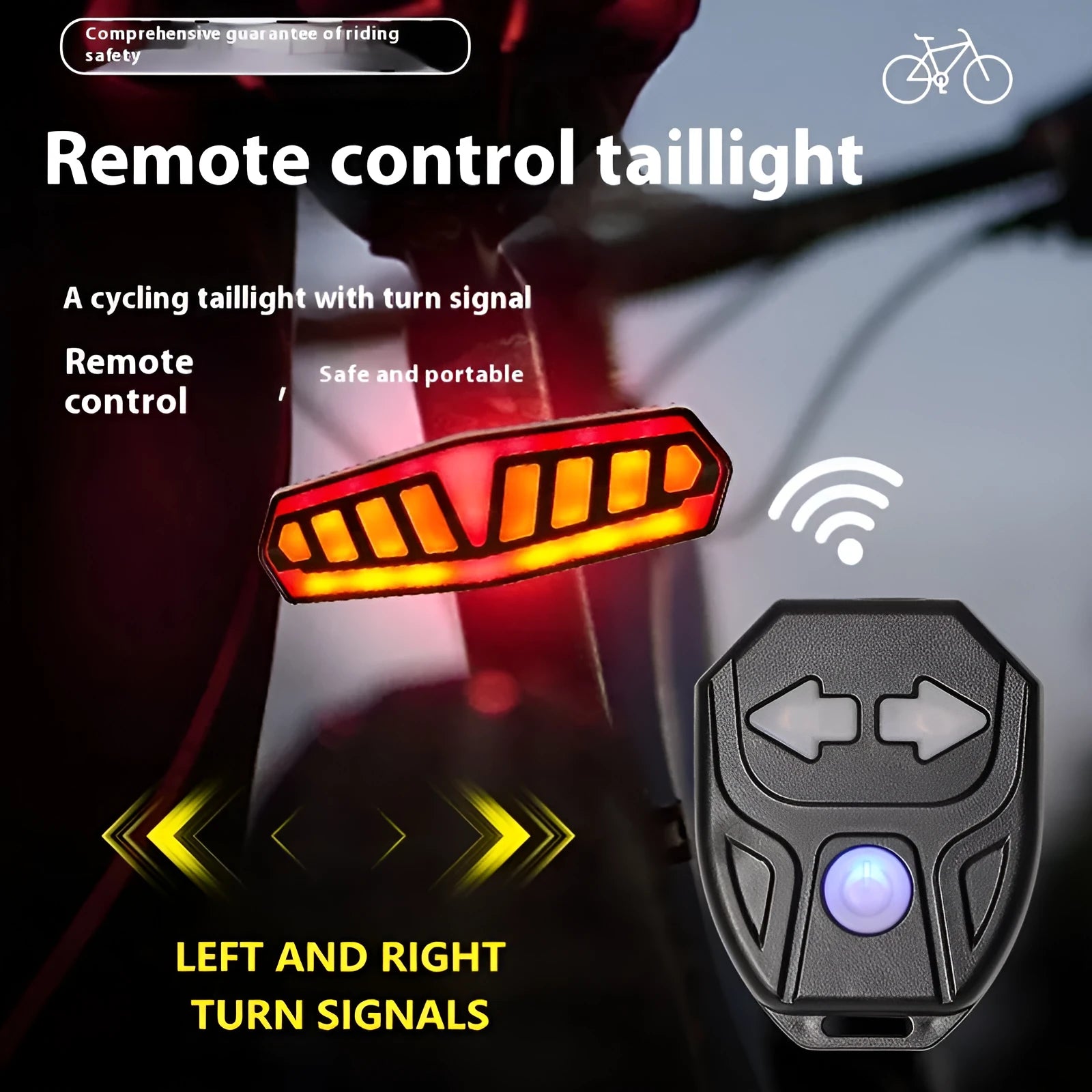 Remote control steering bicycle taillight with wireless operation and multiple warning light modes