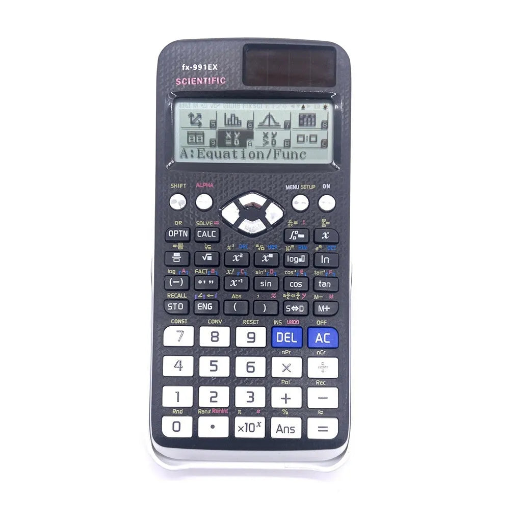 Multi functional 991EX scientific calculator for complex statistics, ABS body, 160g weight, black colour with button layout
