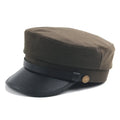 Navy imitation leather peaked cap with flat brim, dome crown, size M 56-58cm, front view