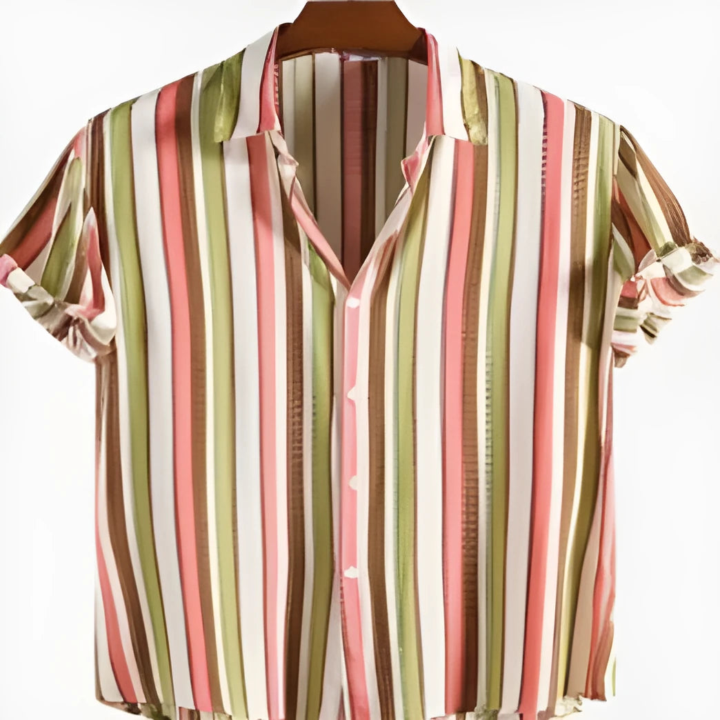 Men's digital printed short-sleeved polyester shirt in colourful design, summer casual wear