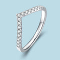 V-shaped adjustable ring for women with zircon inlaid detailing in white gold finish