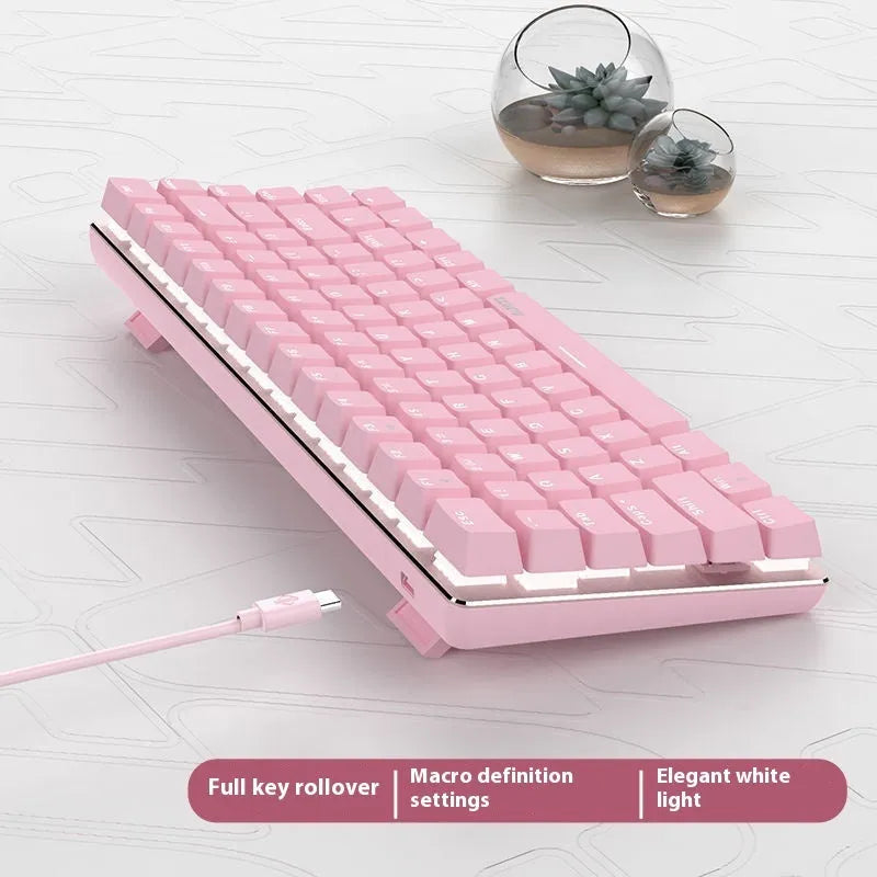 82-key mechanical keyboard with white backlight, metal case, and USB cable
