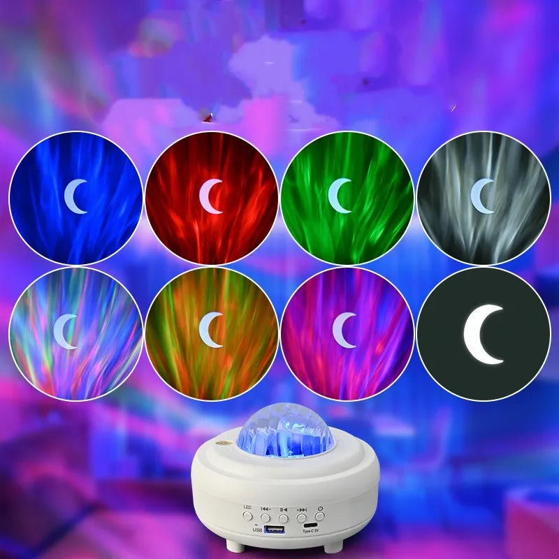 Galaxy star projector Bluetooth LED night light with starry sky projection in compact black rechargeable unit