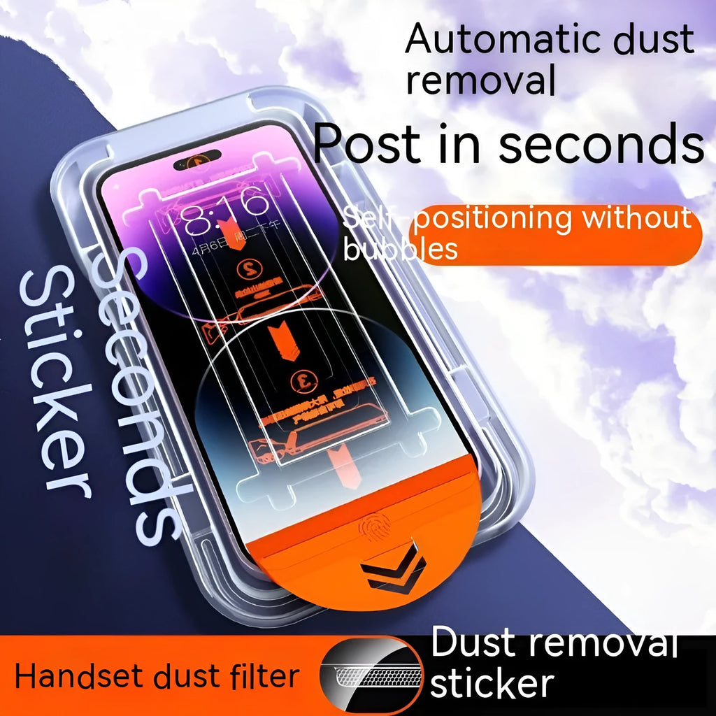 Dust-free Warehouse tempered glass privacy screen protector for iPhone on a table