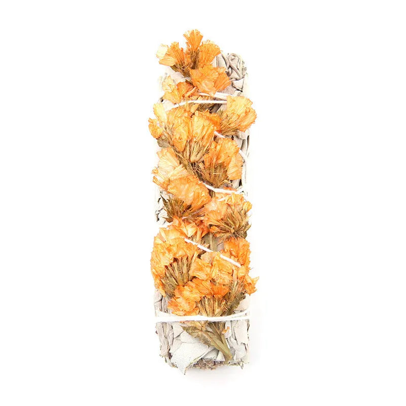 White sage and red rose petal incense bundle for fresh air with colourful dried botanicals