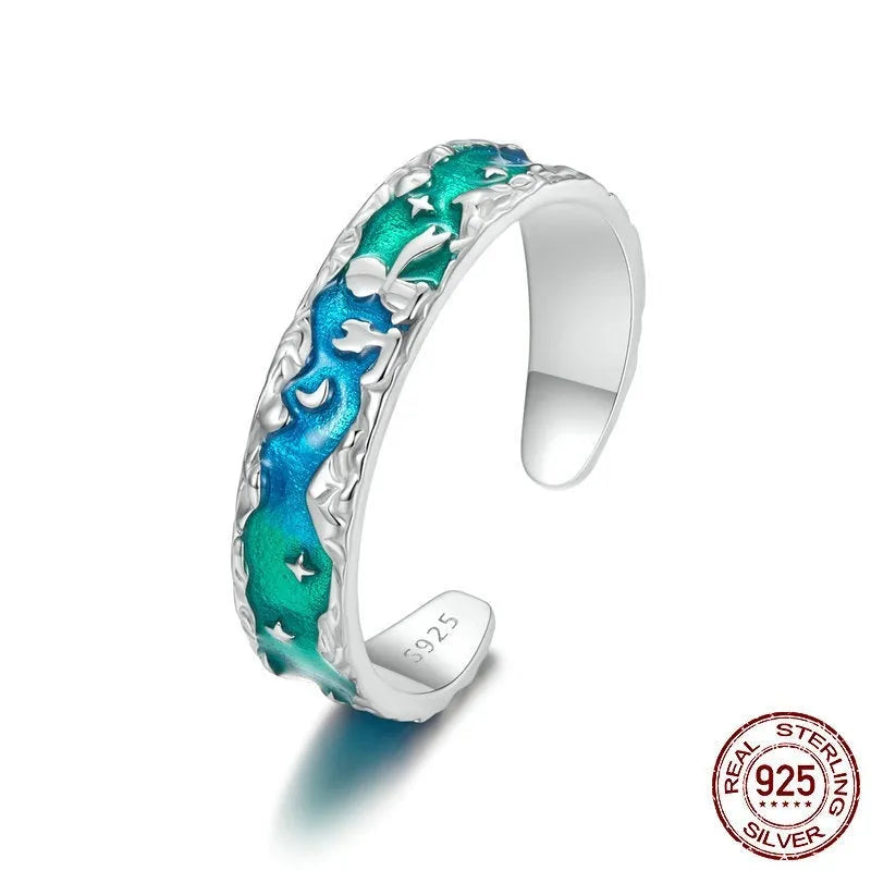 Aurora Star adjustable open ring in silver alloy with cartoon star motif, colour SCR1021-E