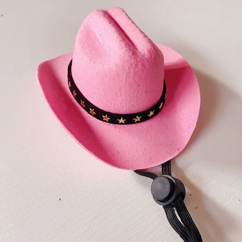 British-style brown cowboy hat for cats with star velvet belt trim