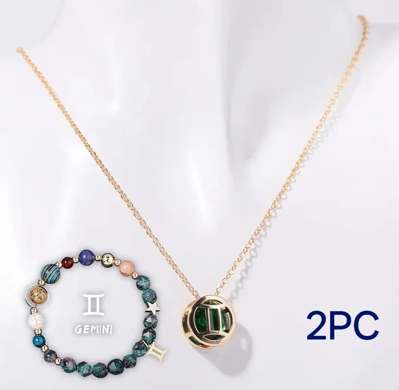 Natural stone beaded necklace and bracelet set with adjustable cords in gemstone materials