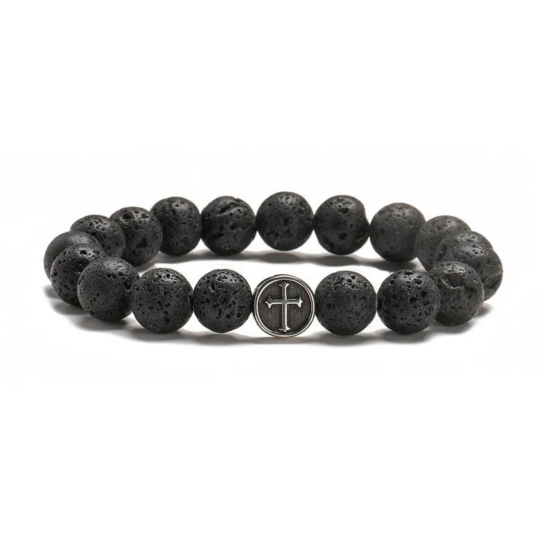 Volcanic colour agate geometry bracelet with stainless steel clasp showing 10mm geometric beads