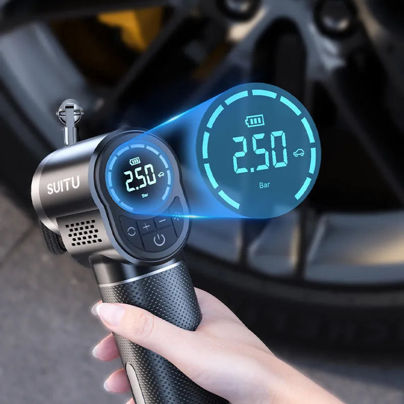 ST-5518 portable wireless car tyre inflation pump with ABS housing and built-in light