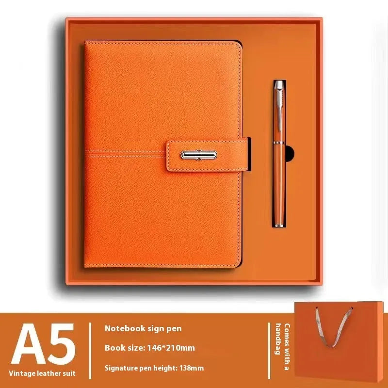 A5 notebook with PU leather cover in various colour options including black, red, green, blue, and orange