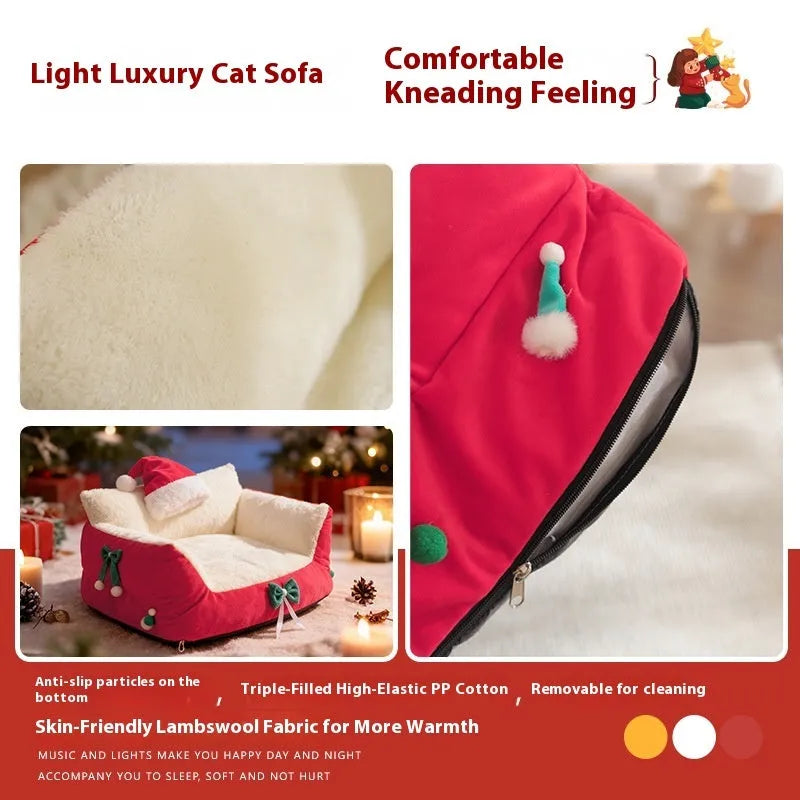 Warm flannel cat bed in red with removable cover, large size for plus-sized cats