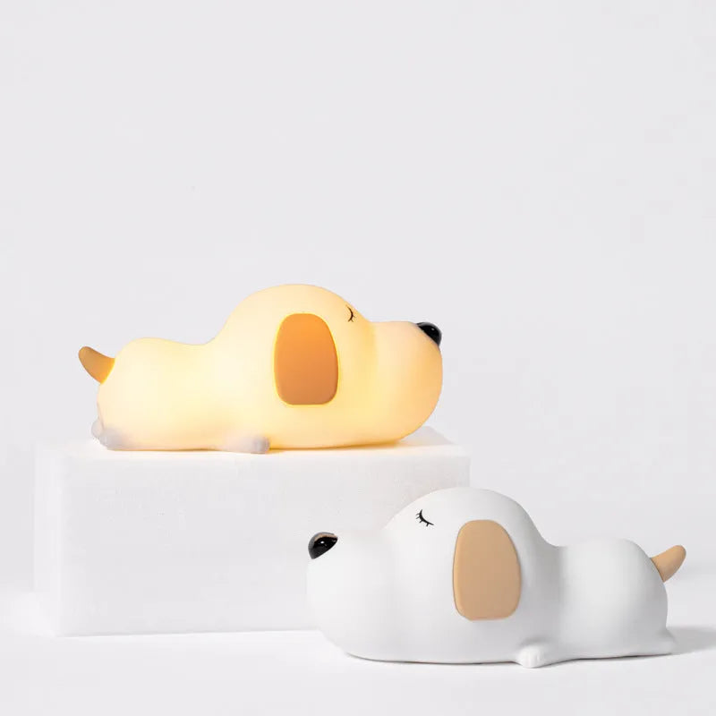 Cute two-colour cartoon dog silicone night lamp with USB charging cable