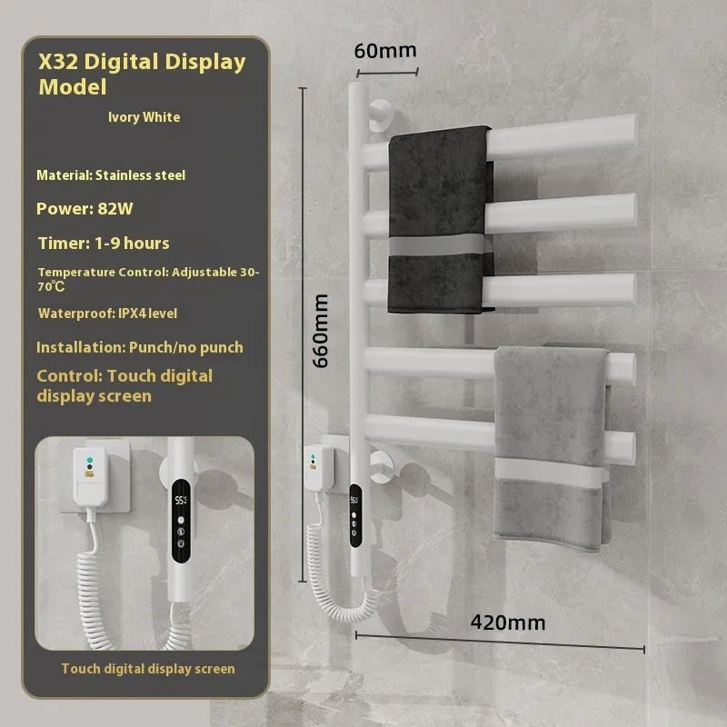 Electric towel rack punch-free stainless steel 5 layers 20kg constant temperature WiFi smart black white gun gray