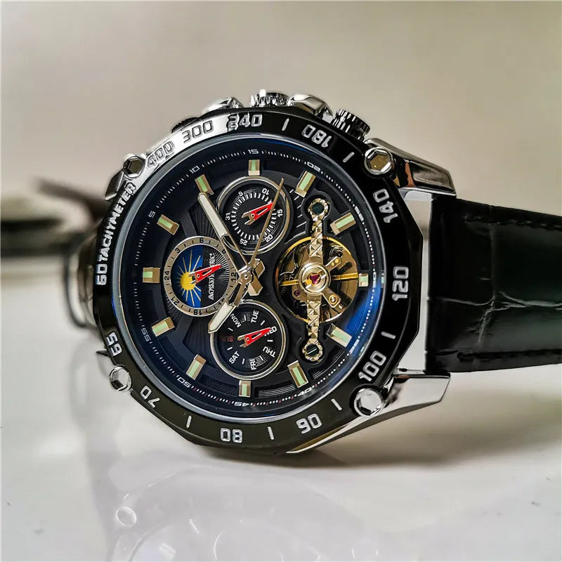 Men's automatic mechanical watch with various colour combinations showing 12mm thickness profile