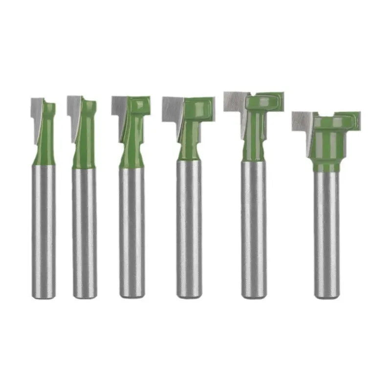 6-piece green double blade T-slot milling cutter set with hard alloy blades and handles for carpentry