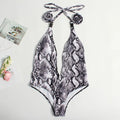 Women's leopard print bandage one-piece swimsuit with adjustable buckle and backless design