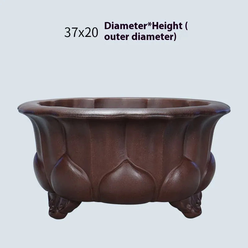 Antique style purple sand ceramic succulent planter measuring 37cm wide and 20cm high.