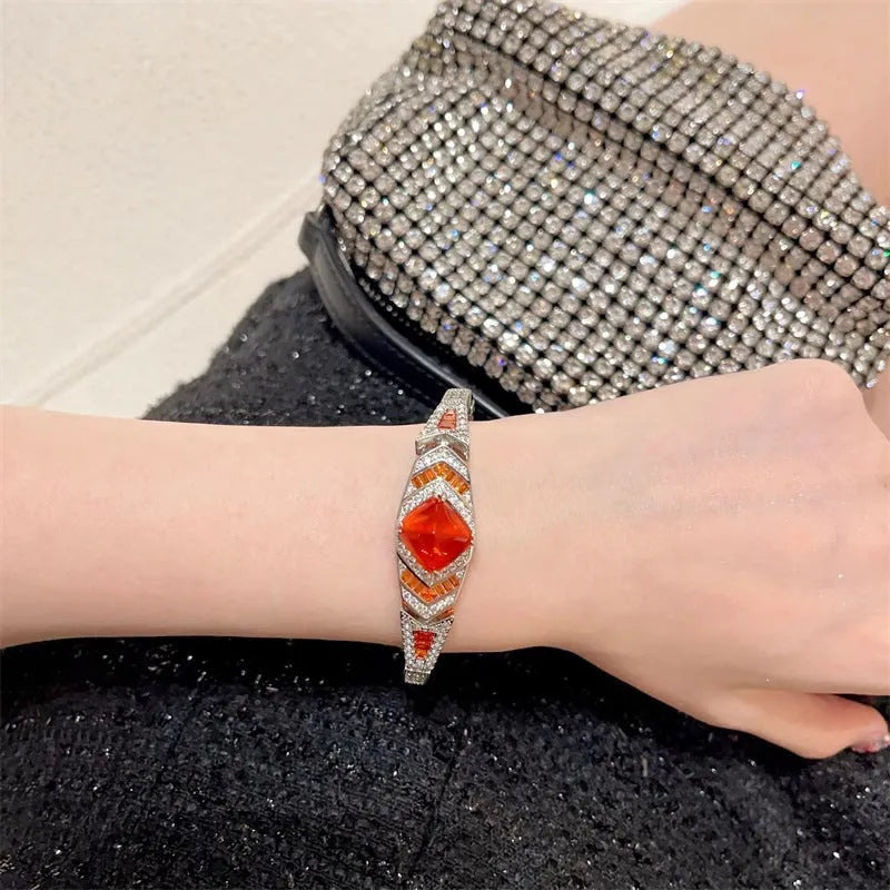 Heavy-duty retro zircon emerald bracelet for women, copper electroplated finish, round stones, SL1266 colour