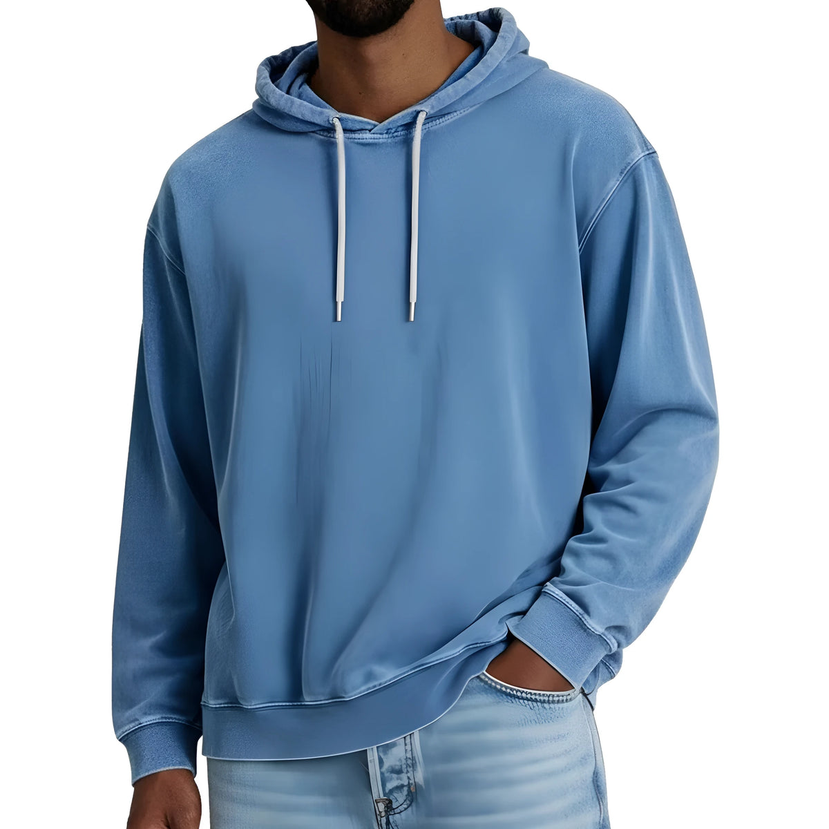 Men's loose fit solid colour hooded sweatshirt, long-sleeved polyester pullover, sizes S-5XL, seven colours