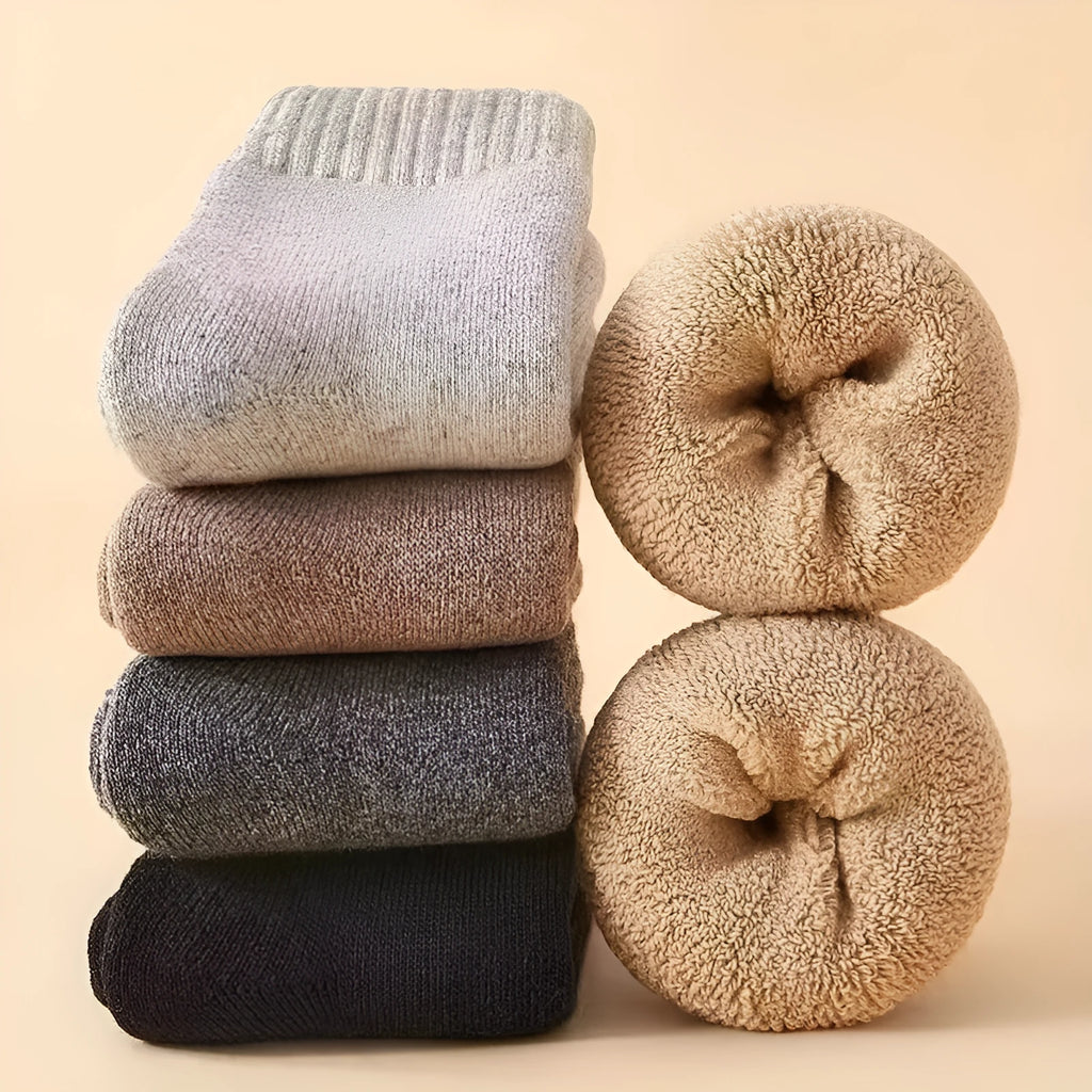 Cotton winter thick wool socks with merino midsole, one size, solid colour, two pairs