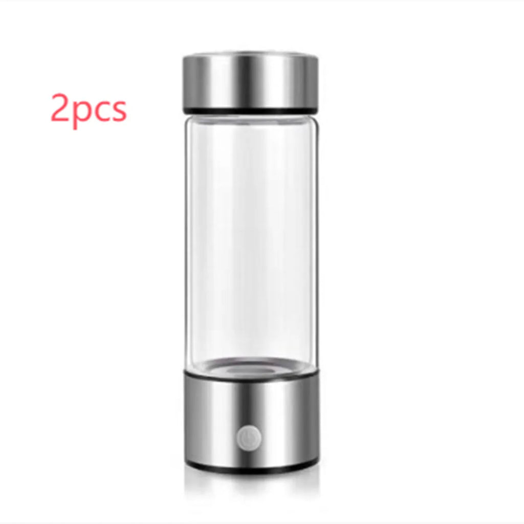 Electric hydrogen water generator bottle in silver colour with borosilicate glass construction and 500ml capacity