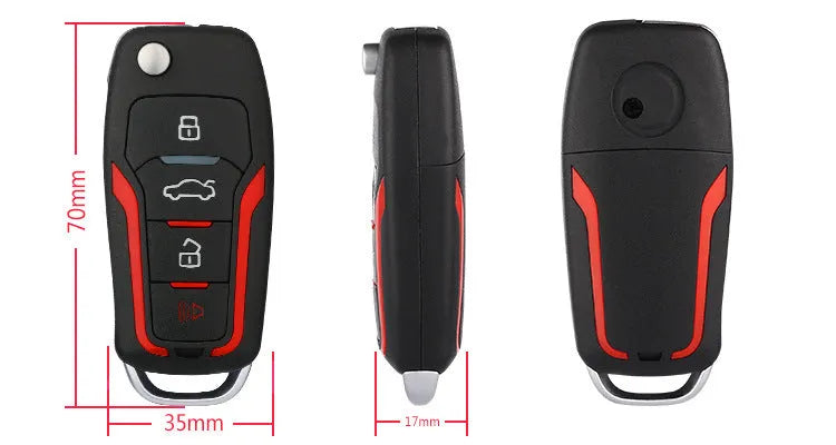 Red and frosted black one-way car alarm remote control system with two remotes for vehicle security