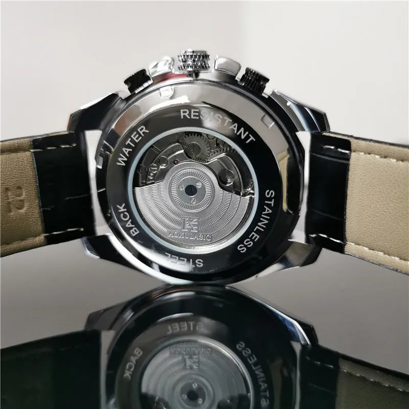 Men's automatic mechanical watch with various colour combinations showing 12mm thickness profile
