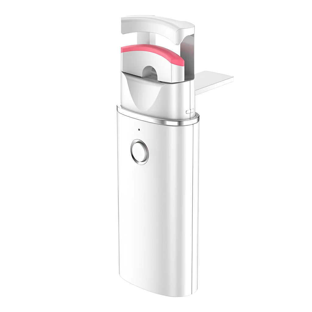 White rechargeable hot curling mini eyelash curler with charging cable