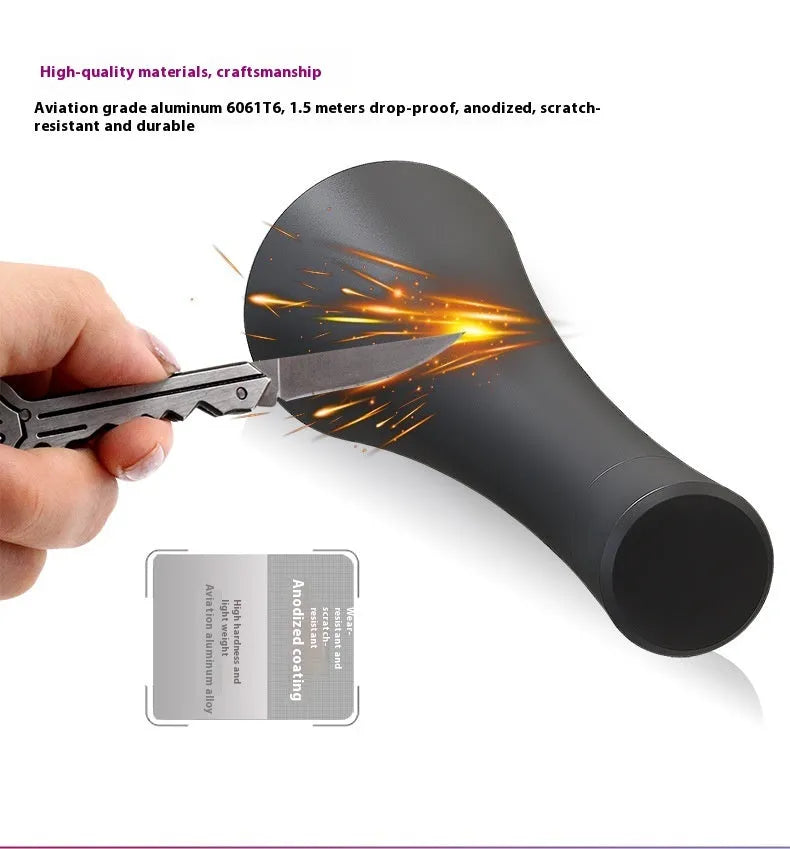 Black anodized aluminium UV flashlight for detecting pet urine stains and insects, showing USB-C charging port.