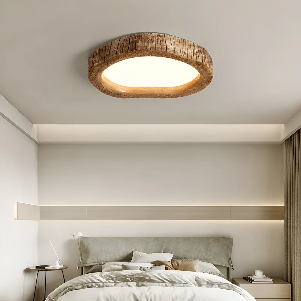 Wood grain finish ceiling lamp in new Chinese style for bedroom lighting