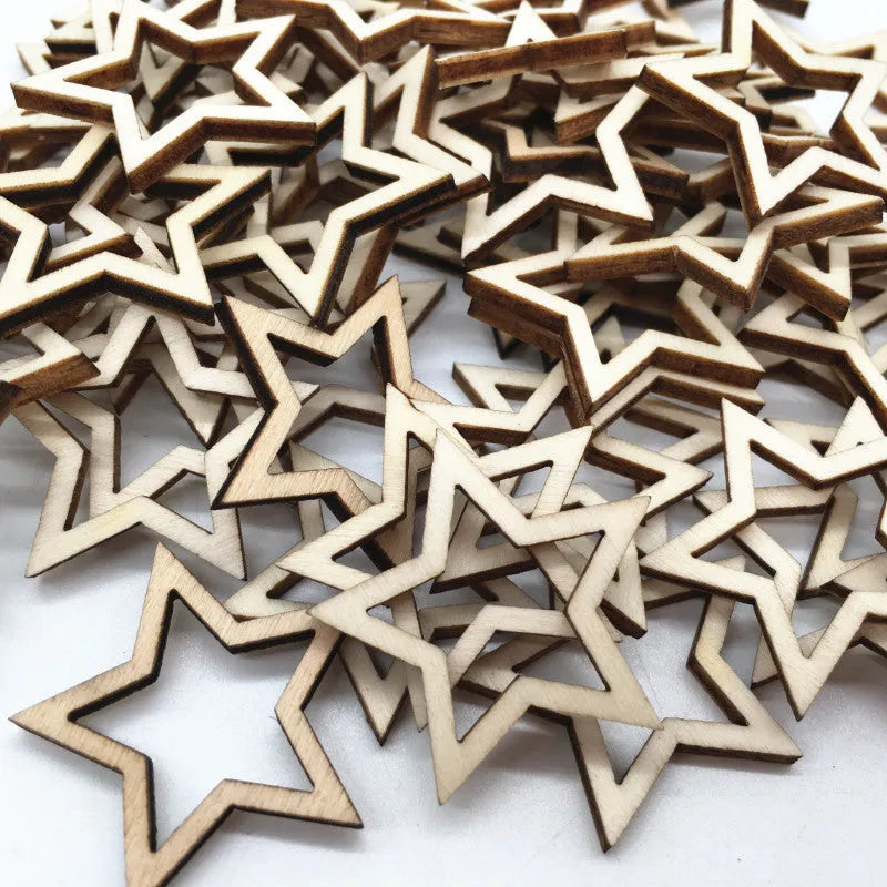 MDF wooden five-pointed star hollow pendant ornaments in 10mm and 20mm sizes for home decor