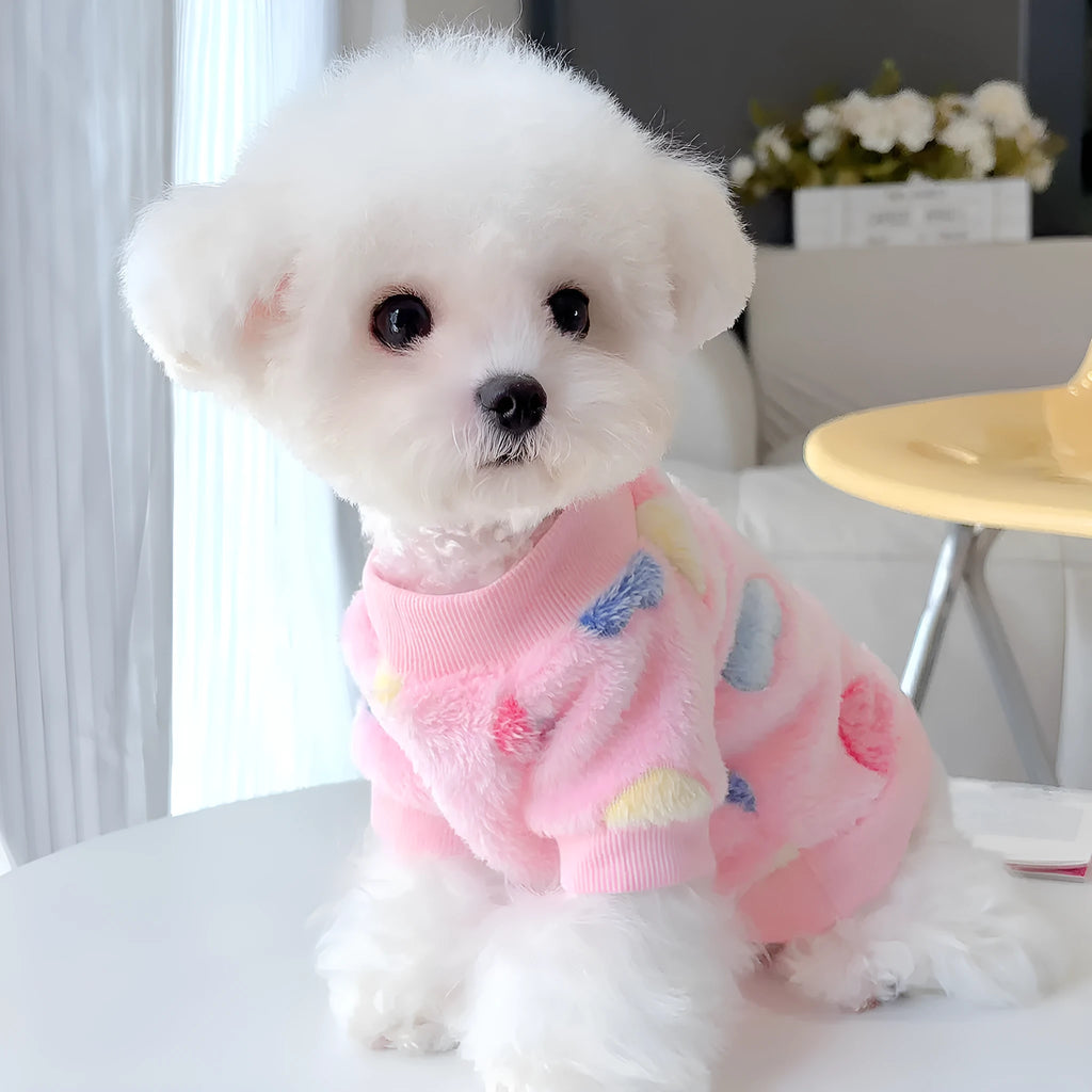 Blue paw print cotton flannel pet coat for dogs and cats, size medium, laid flat