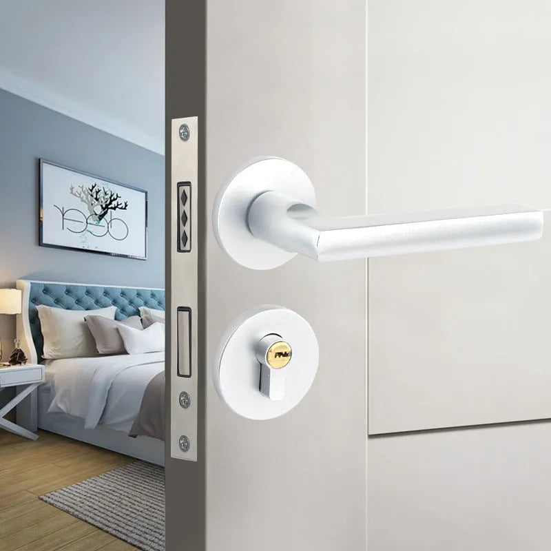 Aluminium alloy indoor split magnetic door lock handle for timber doors in black finish.