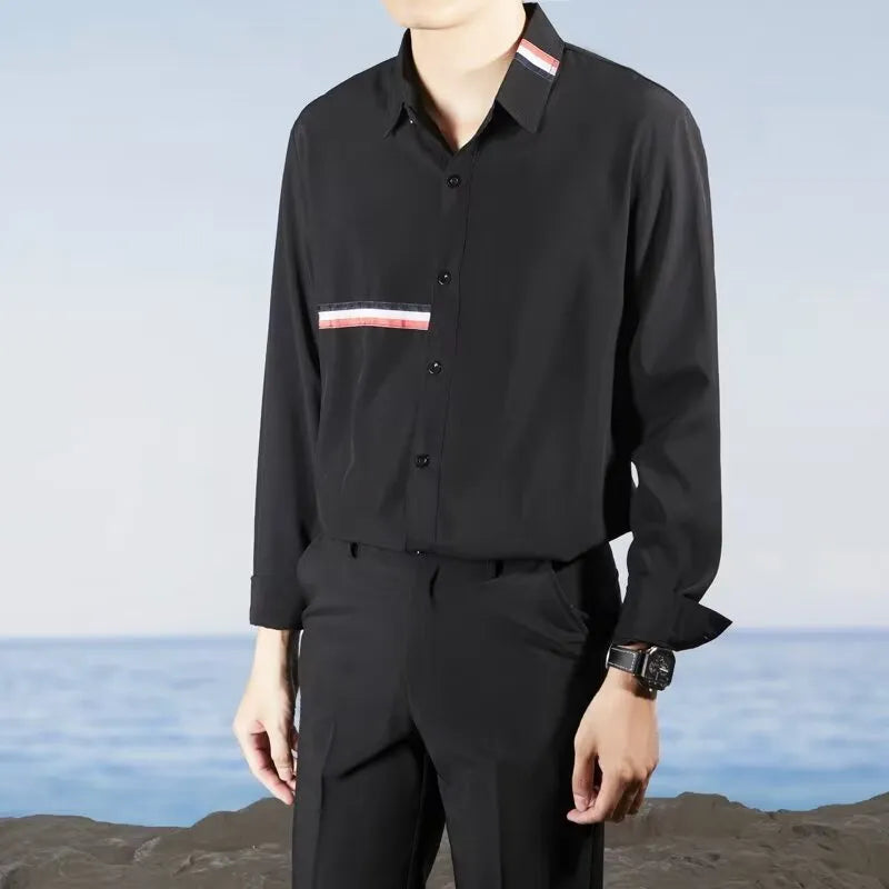 Hong Kong style loose fit cardigan shirt in cotton blend fabric