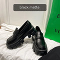British wide-fit loafers in matte and patent leather with shallow opening and muffin heel design