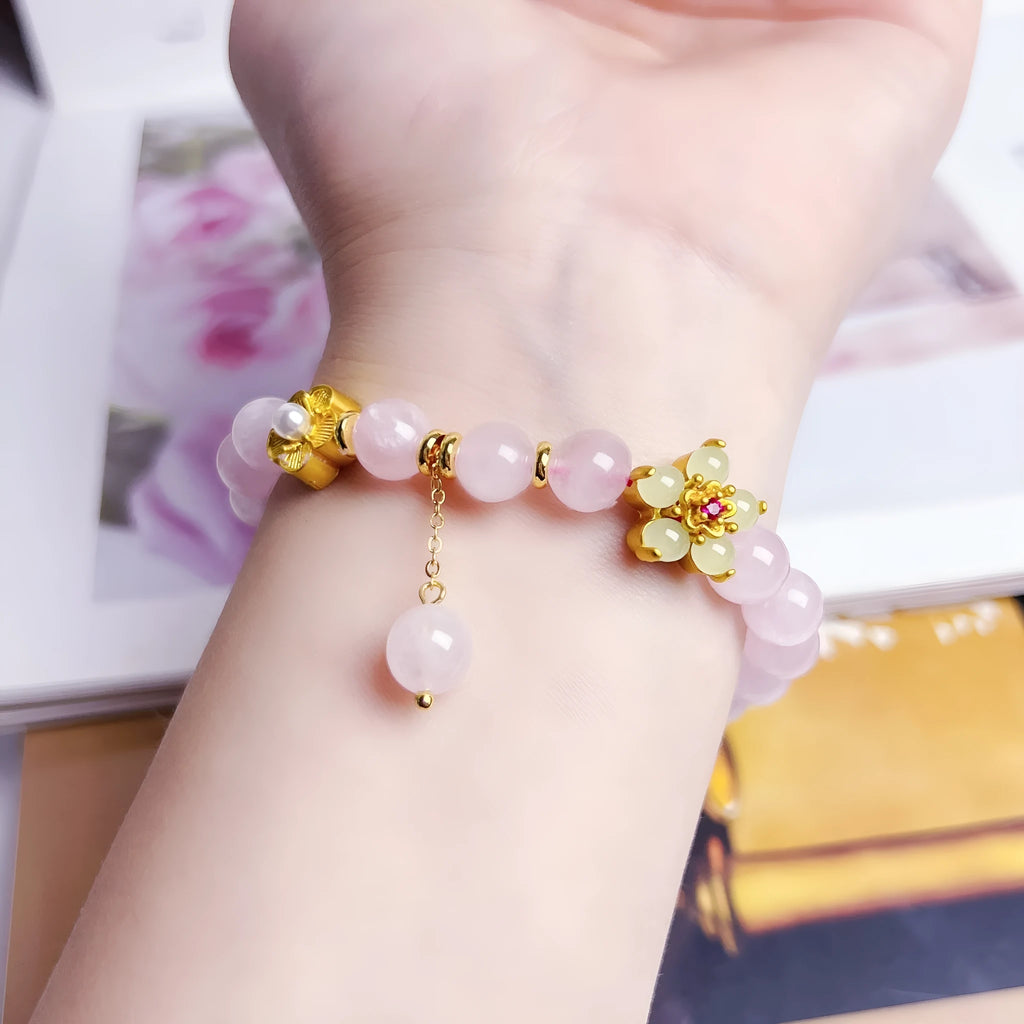 NAFU handcrafted crystal peach blossom bracelet in pink colour for women