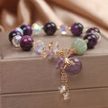 Forest style women's crystal bracelet with purple tigereye money bag pendant and rhinestone decoration