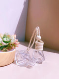 Glass car perfume pendant fragrance showing cylinder, diamond, flat drum and square container style options