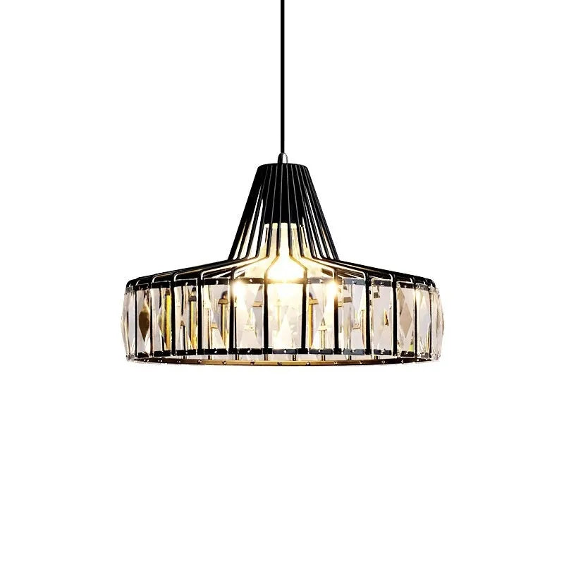 Modern crystal chandelier droplight with iron frame and LED lighting in black finish